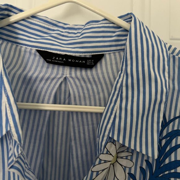 Zara Stripe Floral Shirt Dress - Picture 2 of 3